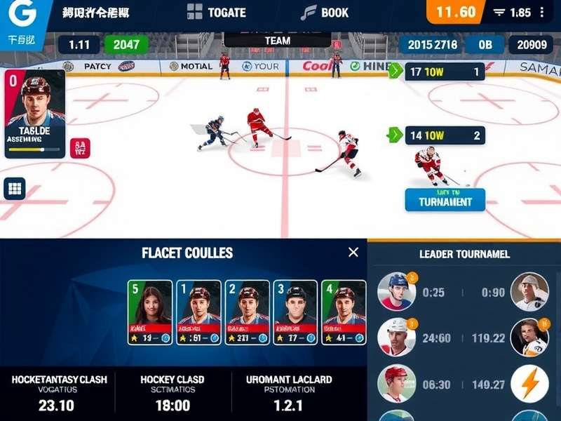 Hockey Fantasy Clash team management interface showing player cards and statistics